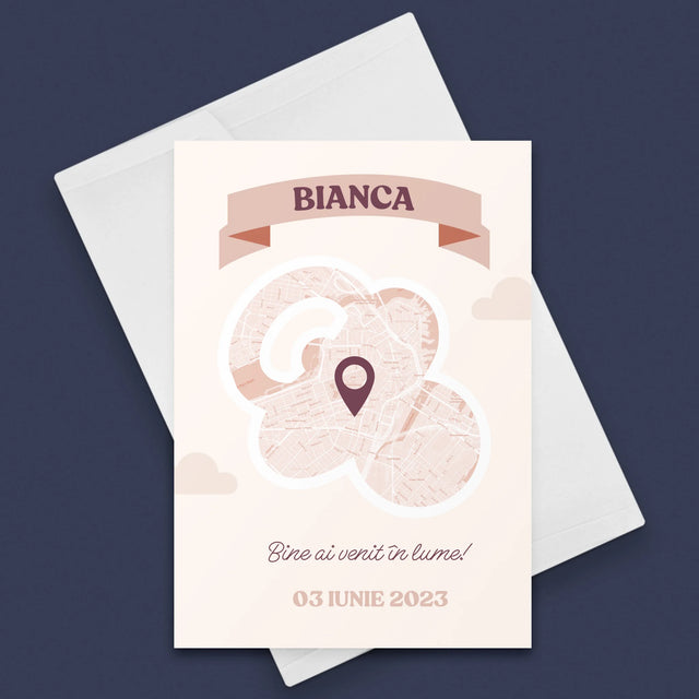 Harta Oraș: Harta Orașului: Bine Ai Venit În Lume - Card Cu Felicitări