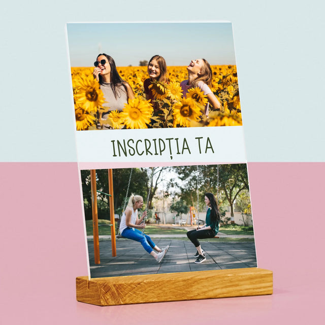 Colaj De Fotografii: 2 Fotografii Cu Inscripție - Imprimare Pe Sticlă Acrilică (Verticală)