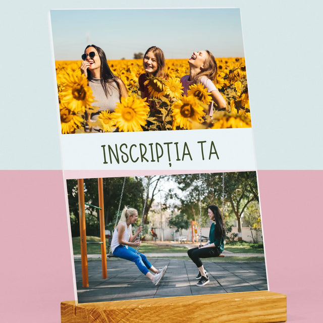 Colaj De Fotografii: 2 Fotografii Cu Inscripție - Imprimare Pe Sticlă Acrilică (Verticală)