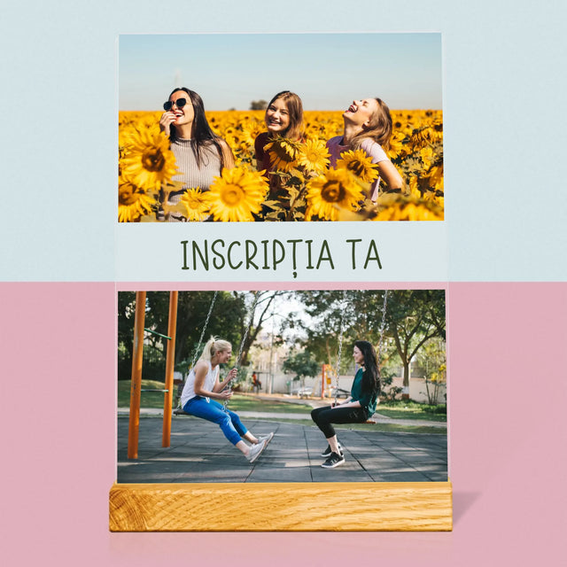 Colaj De Fotografii: 2 Fotografii Cu Inscripție - Imprimare Pe Sticlă Acrilică (Verticală)