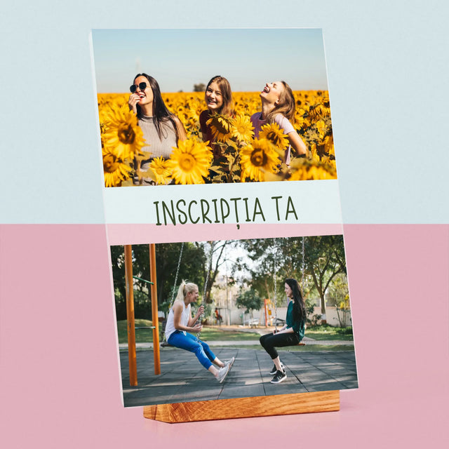 Colaj De Fotografii: 2 Fotografii Cu Inscripție - Imprimare Pe Sticlă Acrilică (Verticală)