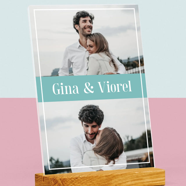 Colaj De Fotografii: Cuplu Nume - Imprimare Pe Sticlă Acrilică (Verticală)