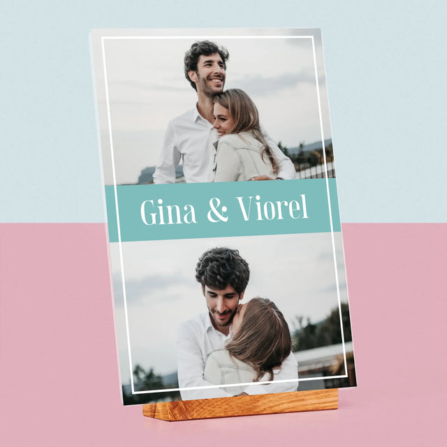 Colaj De Fotografii: Cuplu Nume - Imprimare Pe Sticlă Acrilică (Verticală)