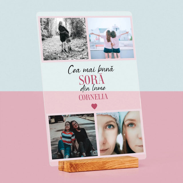 Colaj De Fotografii: Cea Mai Bună Soră Din Lume - Imprimare Pe Sticlă Acrilică (Verticală)