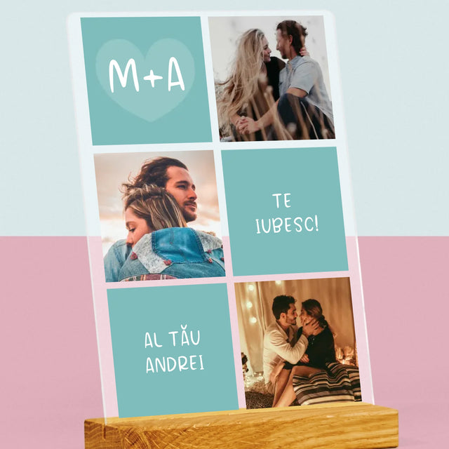 Colaj De Fotografii: Te Iubesc Inițiale - Imprimare Pe Sticlă Acrilică (Verticală)