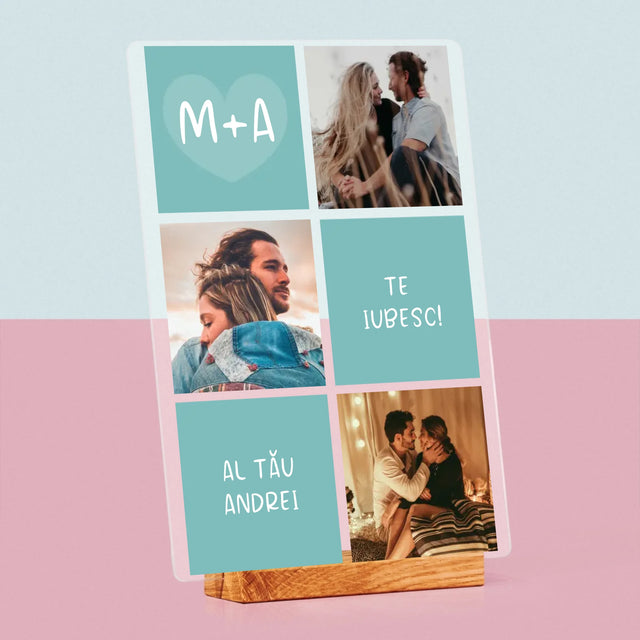 Colaj De Fotografii: Te Iubesc Inițiale - Imprimare Pe Sticlă Acrilică (Verticală)