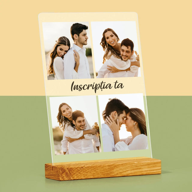 Colaj De Fotografii: 4 Fotografii Cu Inscripție - Imprimare Pe Sticlă Acrilică (Verticală)