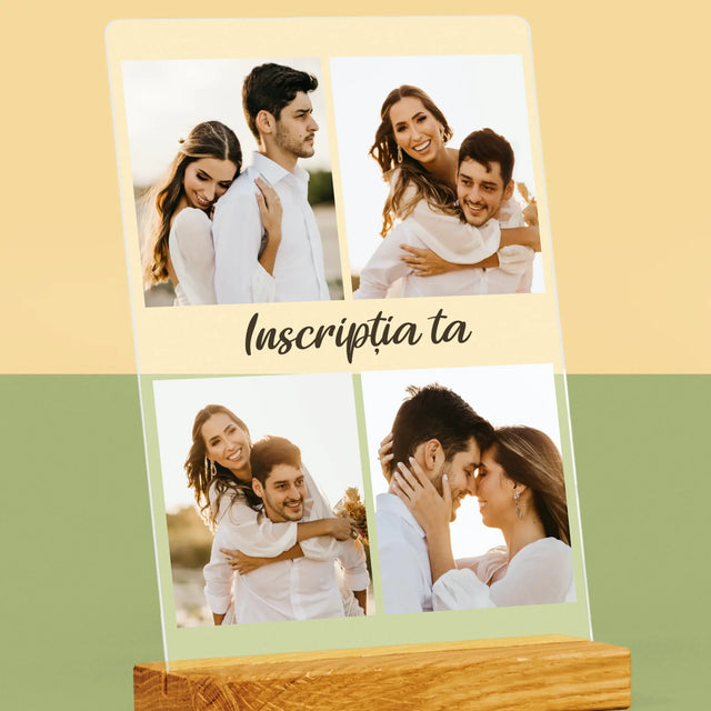 Colaj De Fotografii: 4 Fotografii Cu Inscripție - Imprimare Pe Sticlă Acrilică (Verticală)