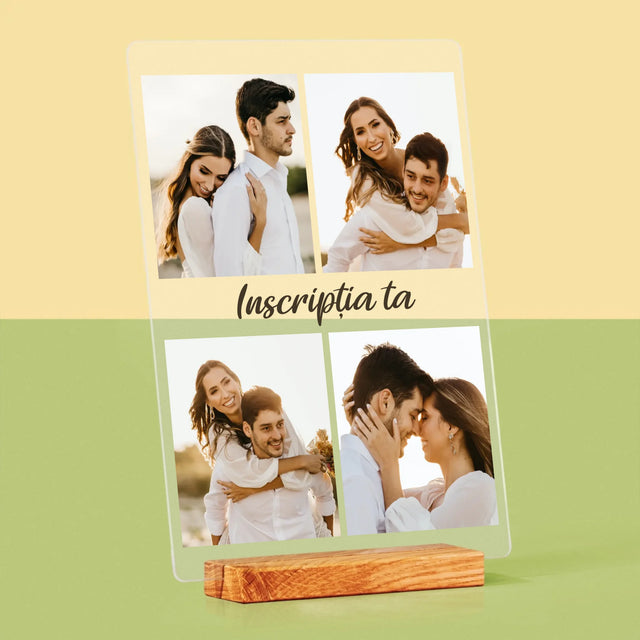 Colaj De Fotografii: 4 Fotografii Cu Inscripție - Imprimare Pe Sticlă Acrilică (Verticală)