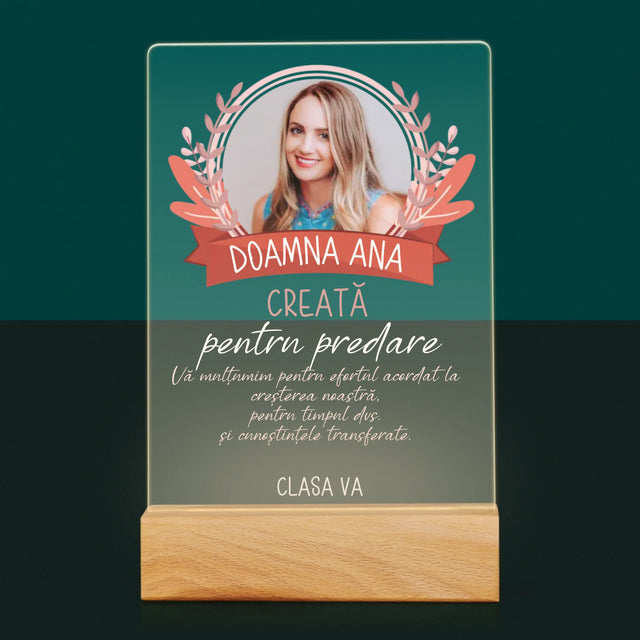 Fotografie Si Semnătură: Creată Pentru A Preda - Imprimare Pe Sticlă Acrilică (Verticală)