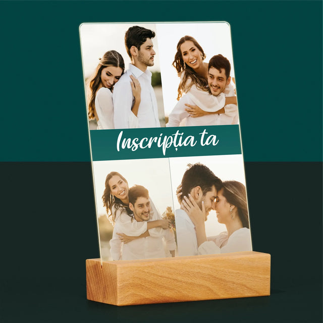 Colaj De Fotografii: 4 Fotografii Cu Inscripție - Imprimare Pe Sticlă Acrilică (Verticală)