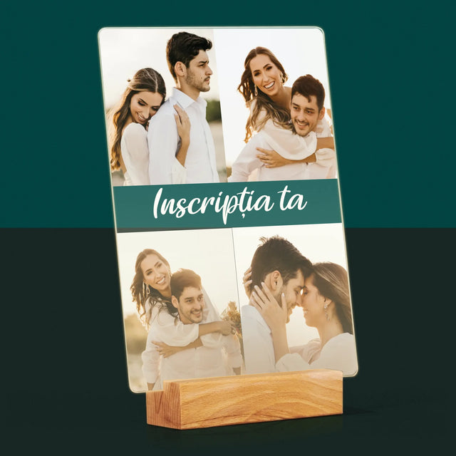 Colaj De Fotografii: 4 Fotografii Cu Inscripție - Imprimare Pe Sticlă Acrilică (Verticală)