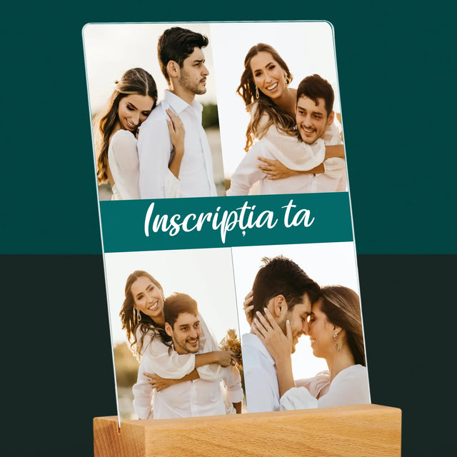 Colaj De Fotografii: 4 Fotografii Cu Inscripție - Imprimare Pe Sticlă Acrilică (Verticală)