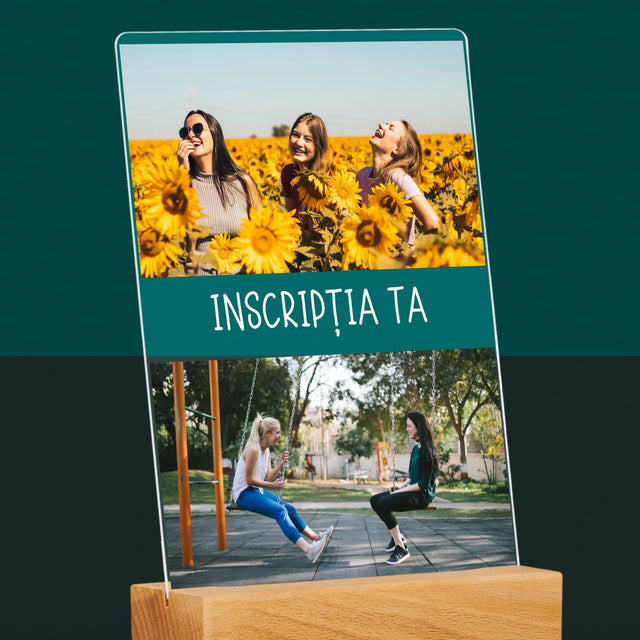 Colaj De Fotografii: 2 Fotografii Cu Inscripție - Imprimare Pe Sticlă Acrilică (Verticală)