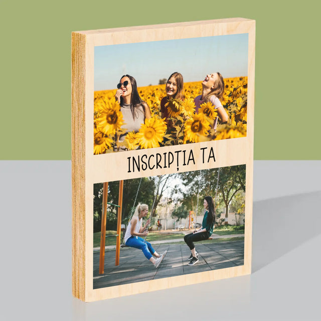 Colaj foto: 2 fotografii și semnătură - Imprimare pe lemn | RO