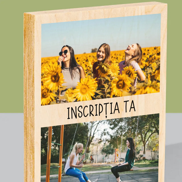 Colaj foto: 2 fotografii și semnătură - Imprimare pe lemn | RO