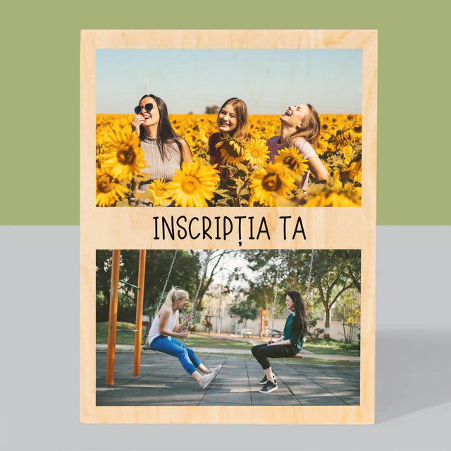 Colaj foto: 2 fotografii și semnătură - Imprimare pe lemn | RO