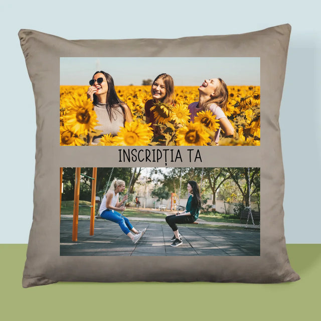 Colaj De Fotografii: 2 Fotografii Cu Inscripție - Pernă (Cu Fotografie)