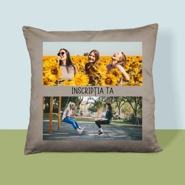 Colaj De Fotografii: 2 Fotografii Cu Inscripție - Pernă (Cu Fotografie)