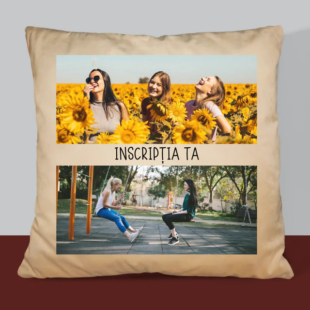 Colaj De Fotografii: 2 Fotografii Cu Inscripție - Pernă (Cu Fotografie)