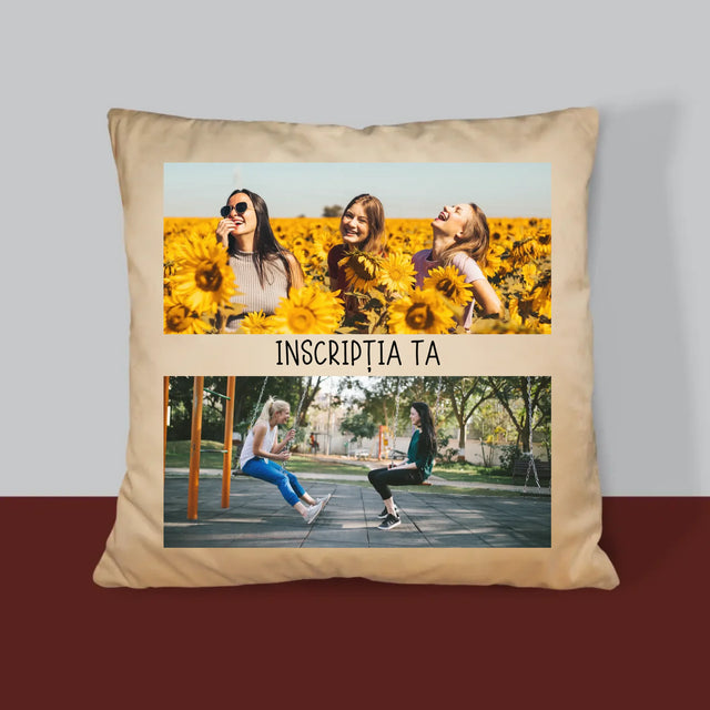 Colaj De Fotografii: 2 Fotografii Cu Inscripție - Pernă (Cu Fotografie)