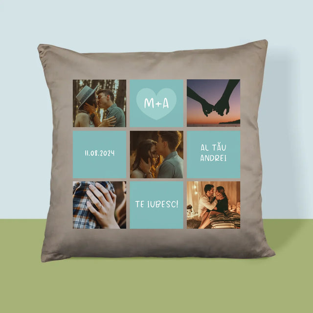 Colaj De Fotografii: Te Iubesc Inițiale - Pernă (Cu Fotografie)