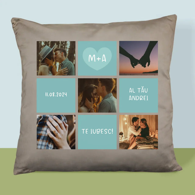 Colaj De Fotografii: Te Iubesc Inițiale - Pernă (Cu Fotografie)