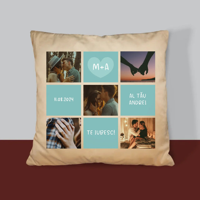 Colaj De Fotografii: Te Iubesc Inițiale - Pernă (Cu Fotografie)