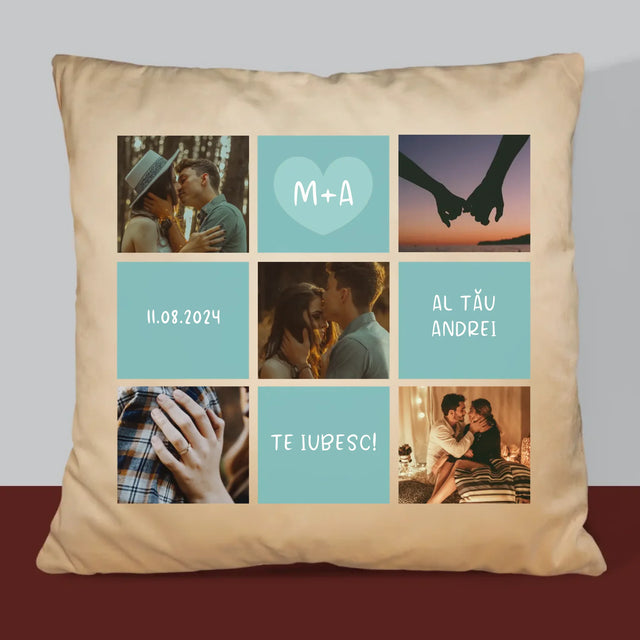 Colaj De Fotografii: Te Iubesc Inițiale - Pernă (Cu Fotografie)