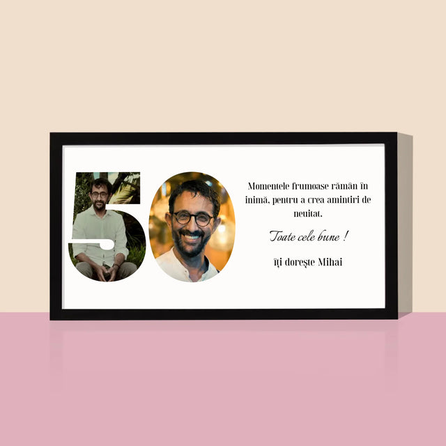 Cuvânt Din Fotografii: 50 Zi De Naștere - Imprimare Cu Ramă 20X40 (Horizontală)