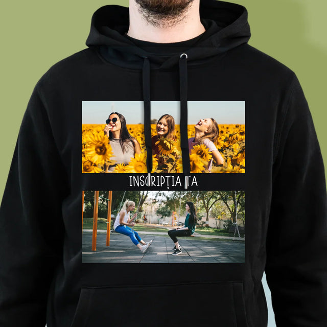 Colaj De Fotografii: 2 Fotografii Cu Inscripție - Hanorac Cu Glugă Pentru Bărbați
