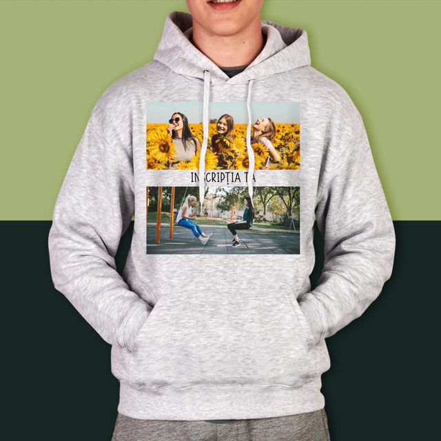 Colaj De Fotografii: 2 Fotografii Cu Inscripție - Hanorac Cu Glugă Pentru Bărbați