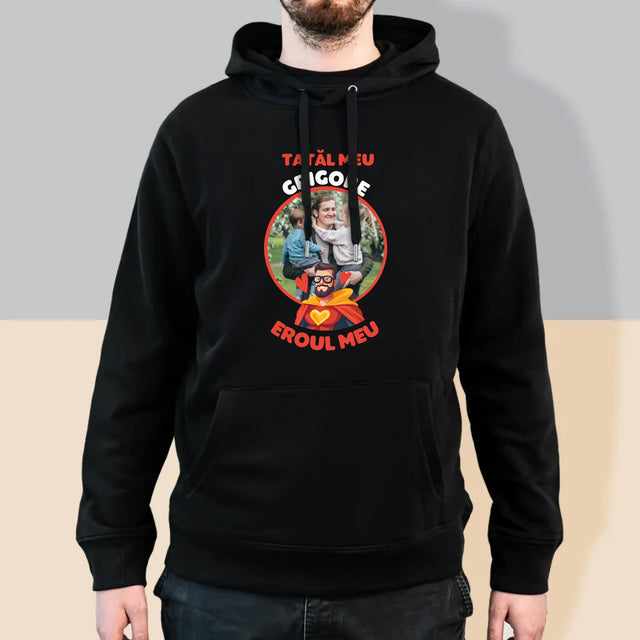 Fotografie Si Semnătură: Tată Eroul Meu - Hanorac Cu Glugă Pentru Bărbați