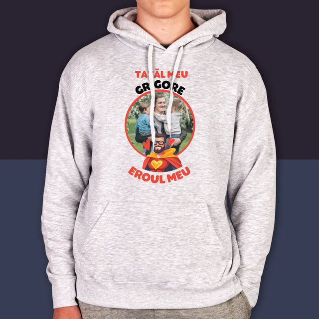 Fotografie Si Semnătură: Tată Eroul Meu - Hanorac Cu Glugă Pentru Bărbați