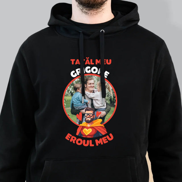 Fotografie Si Semnătură: Tată Eroul Meu - Hanorac Cu Glugă Pentru Bărbați