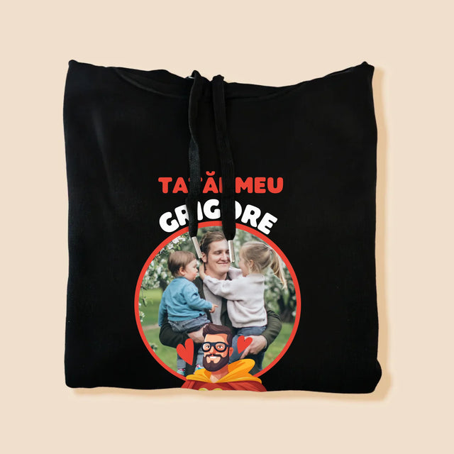 Fotografie Si Semnătură: Tată Eroul Meu - Hanorac Cu Glugă Pentru Bărbați