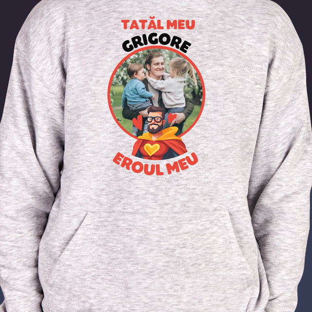 Fotografie Si Semnătură: Tată Eroul Meu - Hanorac Cu Glugă Pentru Bărbați