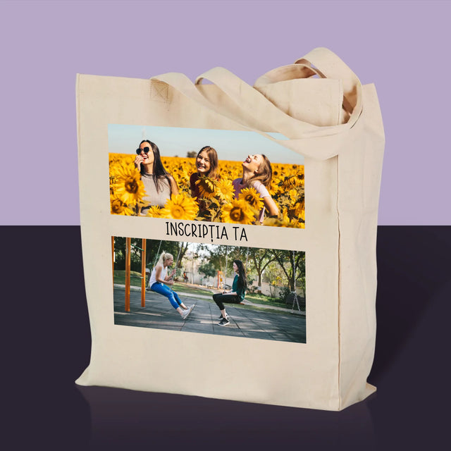 Colaj De Fotografii: 2 Fotografii Cu Inscripție - Sacoșă De Pânză