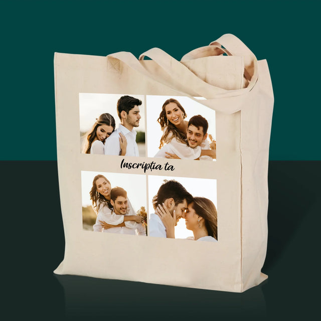 Colaj De Fotografii: 4 Fotografii Cu Inscripție - Sacoșă De Pânză