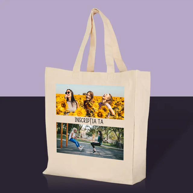 Colaj De Fotografii: 2 Fotografii Cu Inscripție - Sacoșă De Pânză