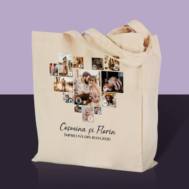 Colaj De Fotografii: Inimă - Colaj Din Fotografii - Sacoșă De Pânză
