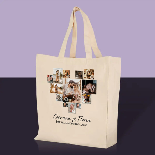 Colaj De Fotografii: Inimă - Colaj Din Fotografii - Sacoșă De Pânză
