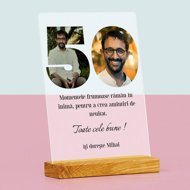 Cuvânt Din Fotografii: 50 Zi De Naștere - Imprimare Pe Sticlă Acrilică (Verticală)