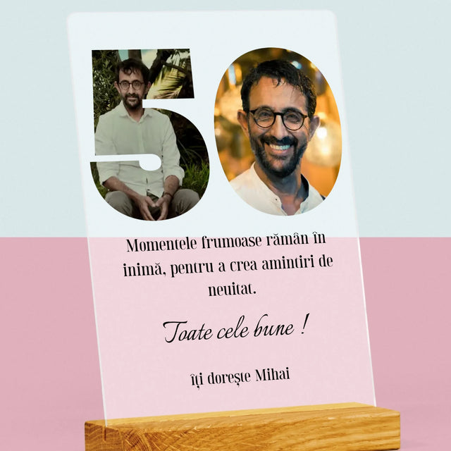 Cuvânt Din Fotografii: 50 Zi De Naștere - Imprimare Pe Sticlă Acrilică (Verticală)