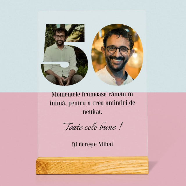 Cuvânt Din Fotografii: 50 Zi De Naștere - Imprimare Pe Sticlă Acrilică (Verticală)