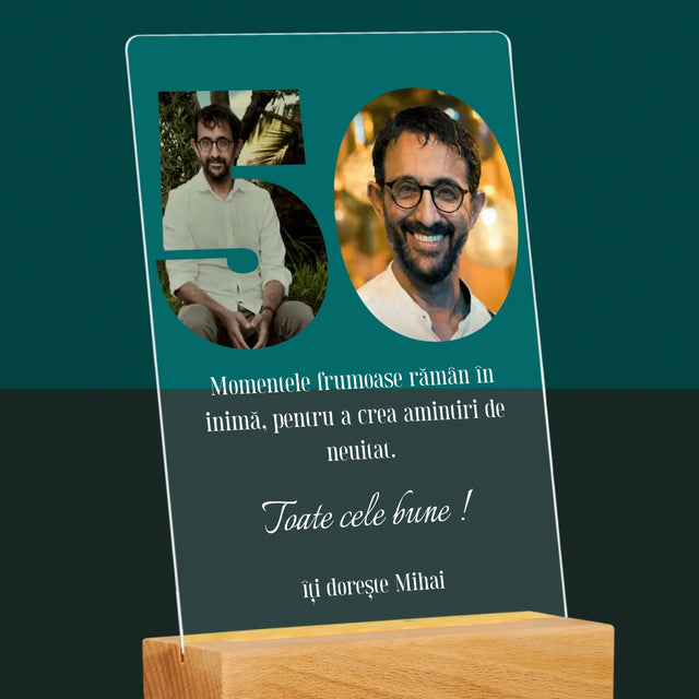 Cuvânt Din Fotografii: 50 Zi De Naștere - Imprimare Pe Sticlă Acrilică (Verticală)