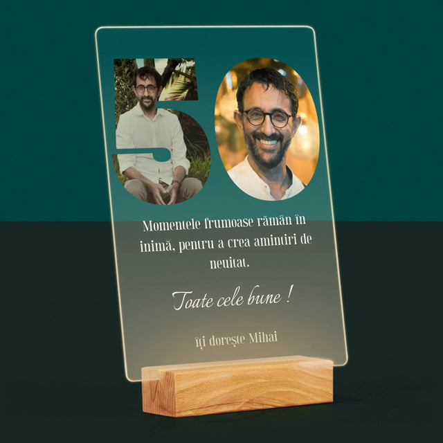 Cuvânt Din Fotografii: 50 Zi De Naștere - Imprimare Pe Sticlă Acrilică (Verticală)