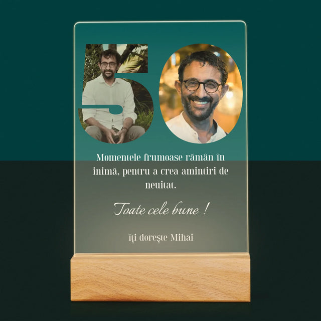 Cuvânt Din Fotografii: 50 Zi De Naștere - Imprimare Pe Sticlă Acrilică (Verticală)