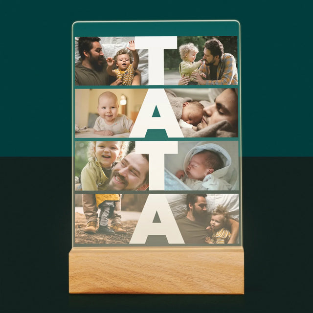 Colaj De Fotografii: Inscripție Tata - Imprimare Pe Sticlă Acrilică (Verticală)