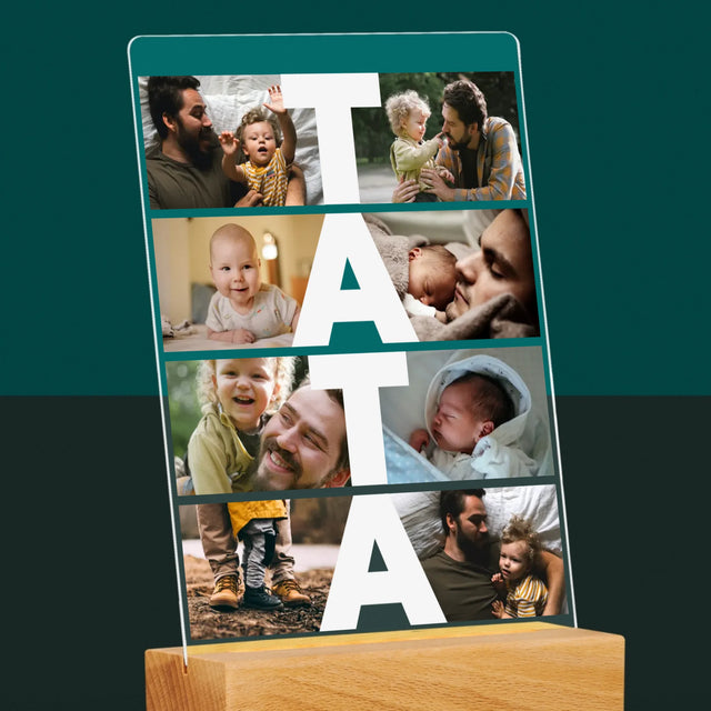Colaj De Fotografii: Inscripție Tata - Imprimare Pe Sticlă Acrilică (Verticală)